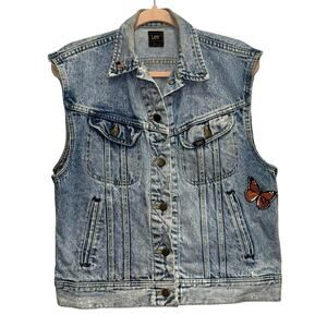 Vintage Lee Acid Washed Button Down Vest with Butterfly Patch